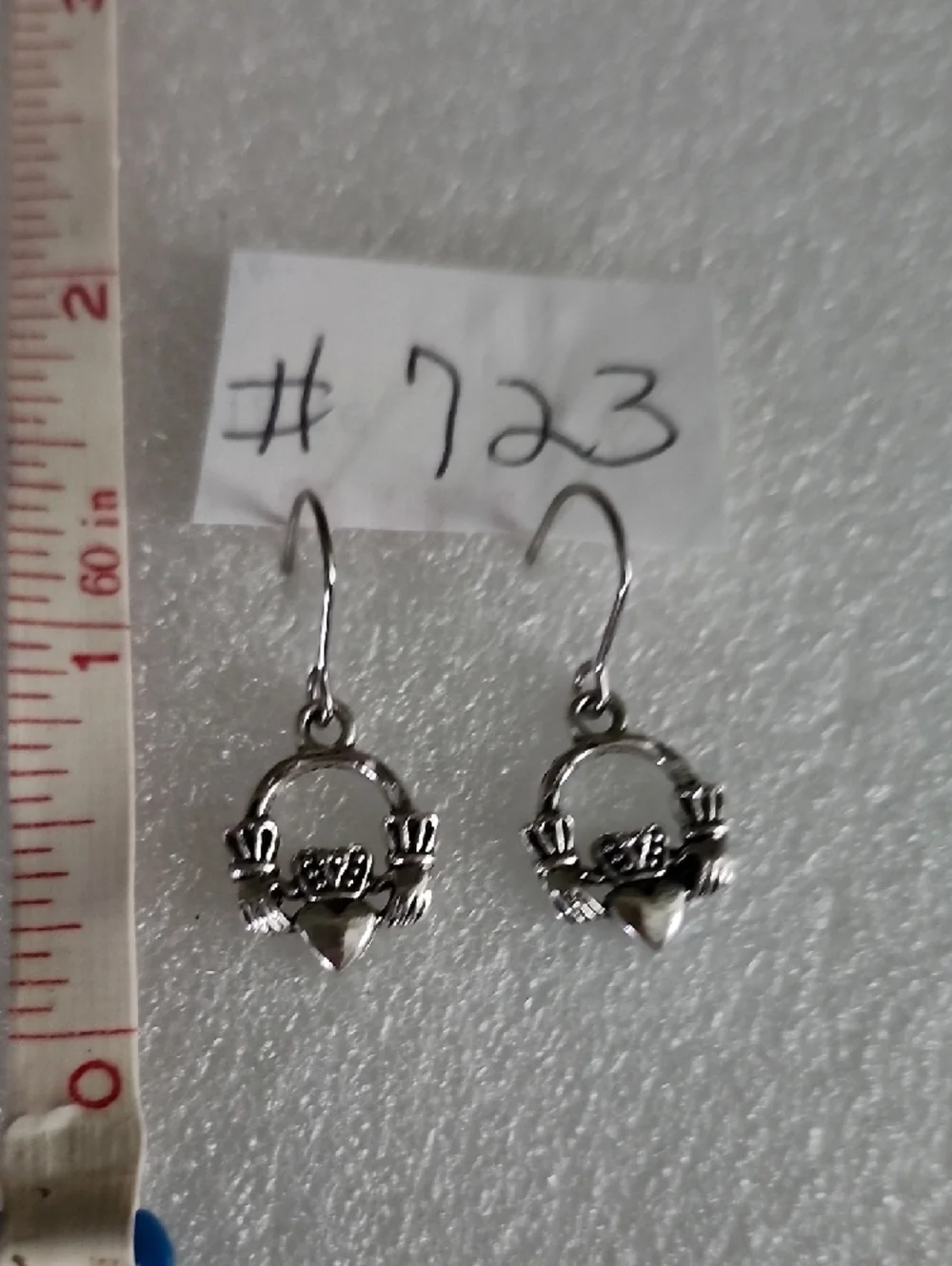 Hand Crafted Silver Tone Claddagh Drop Earrings - Picture 2 of 3